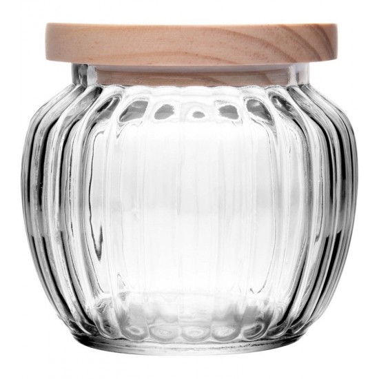 Pote Mantimentos 600 ML 10,5cm de Altura em Vidro Com Tampa De Pinus